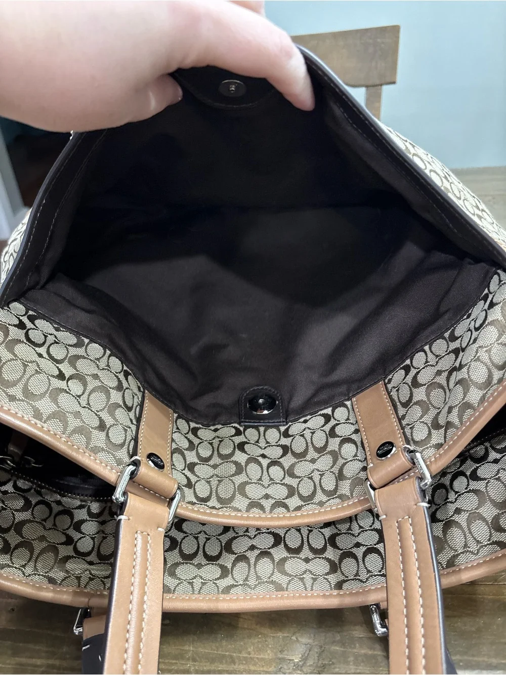 Coach Khaki Canvas Diaper Bag in Signature C Monogram